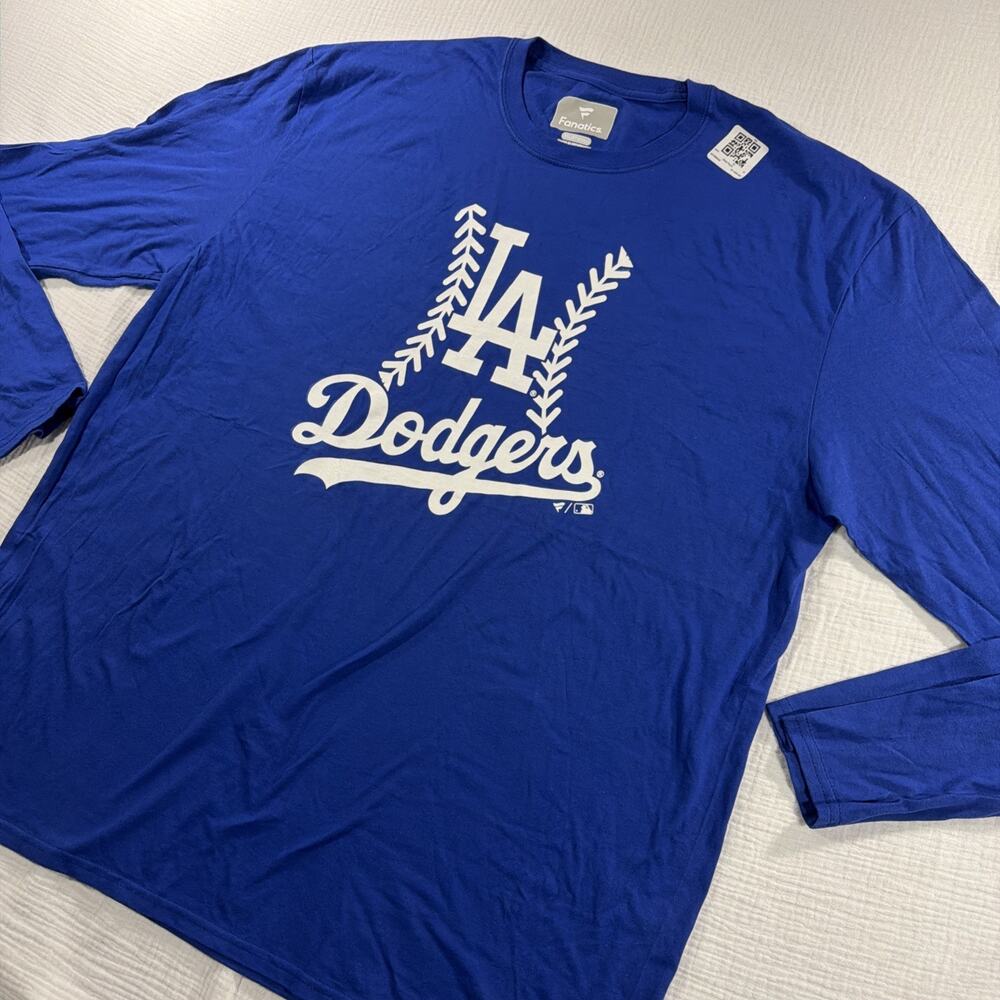 Fanatics Los Angeles Dodgers MLB Blue T-Shirt LA Logo men’s 2XL long sleeve